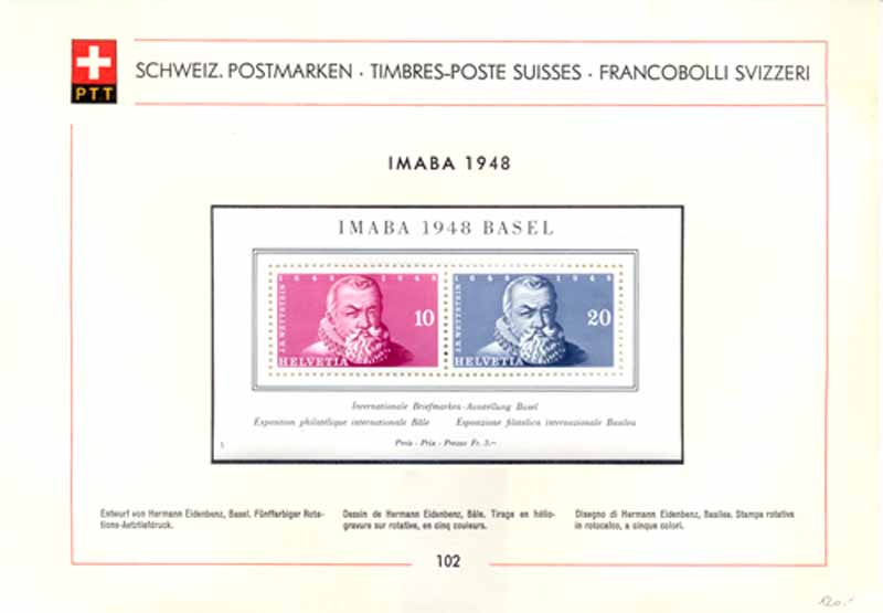 Schweiz 1948: Sammelblatt 102 IMABA Block *