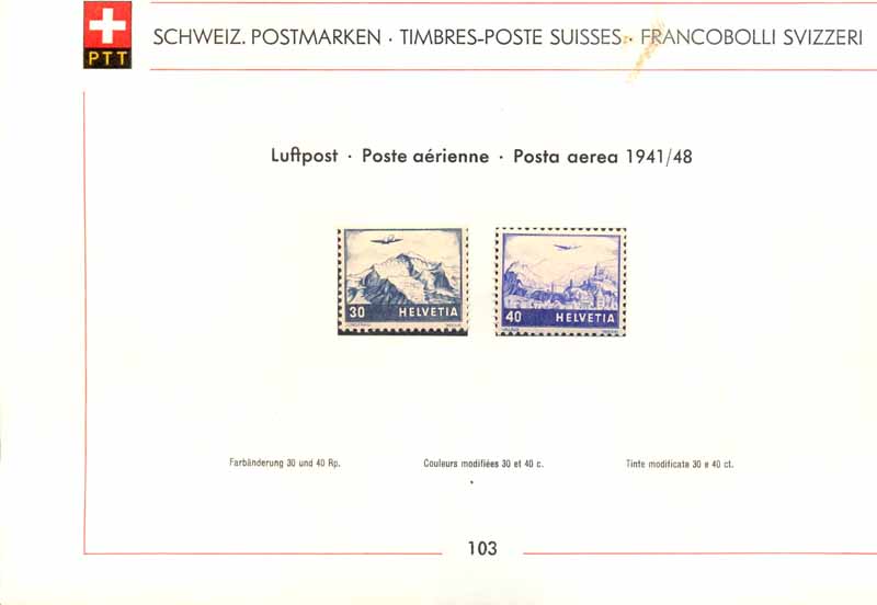 Schweiz 1941/48: Sammelblatt 103 Luftpost *