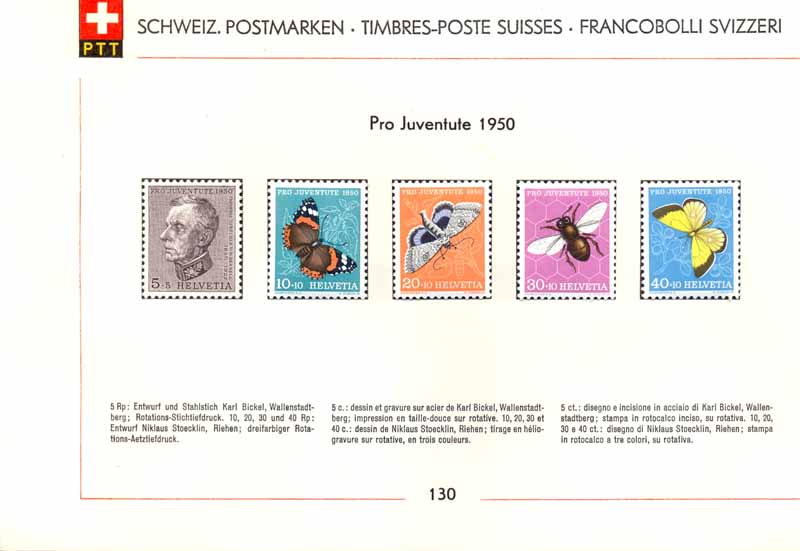 Schweiz 1950: Sammelblatt 130 Pro Juventute 1950 *